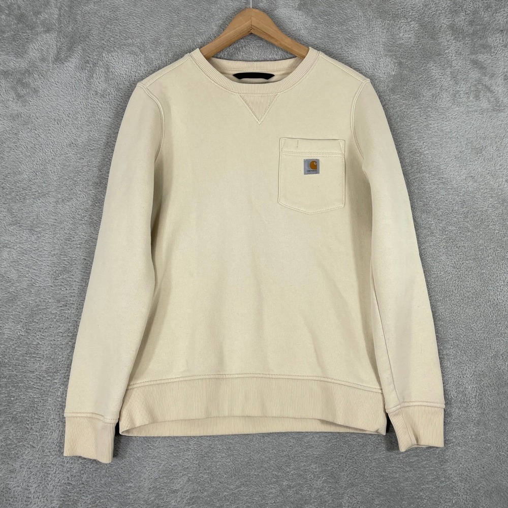 Carhartt Relaxed Fit Sweatshirt Womens Small Cream Pocket Pulloverโ Workwear
